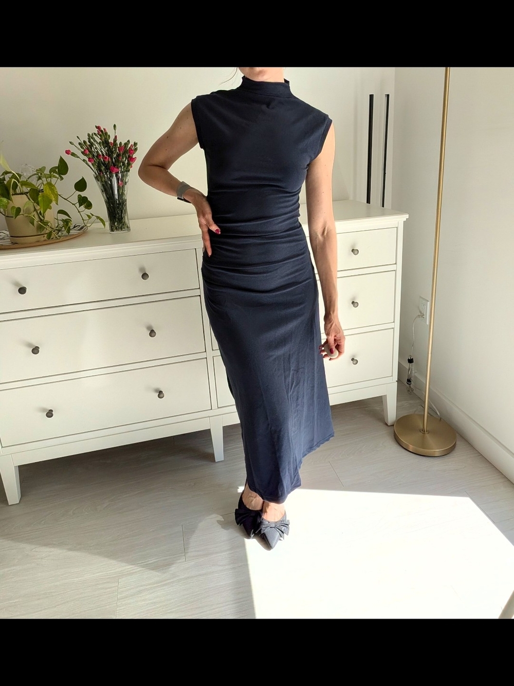 OGL Charcoal Sleeveless Mock Neck Midi Dress NWT